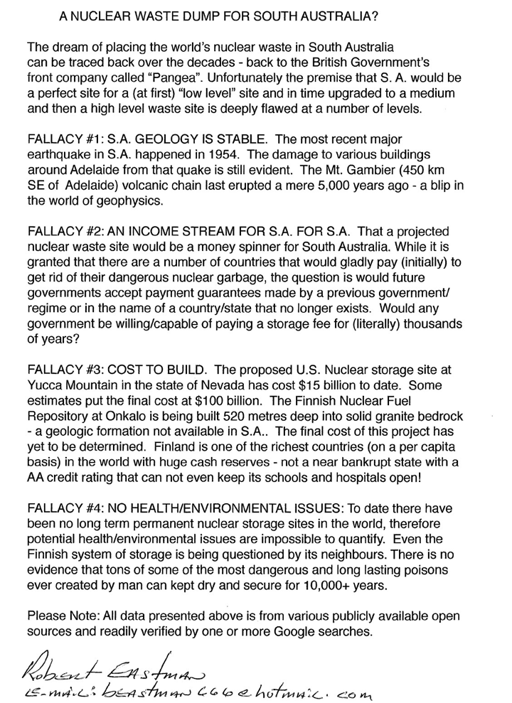 Eastman, Robert antinuke Sub